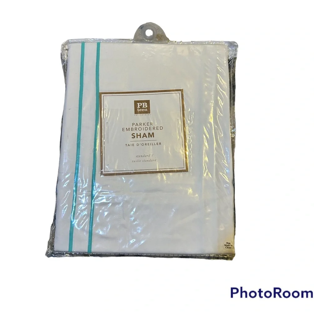 Pottery Barn sham Parker PB teen embroidered Standard Sham Pool Turquoise Blue - Picture 2 of 3